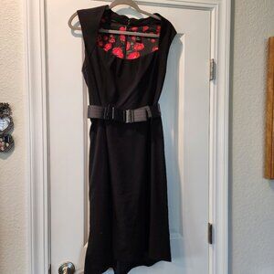 White House Black Market Black Dress with Belt Size 14.  ITEM 1124252D